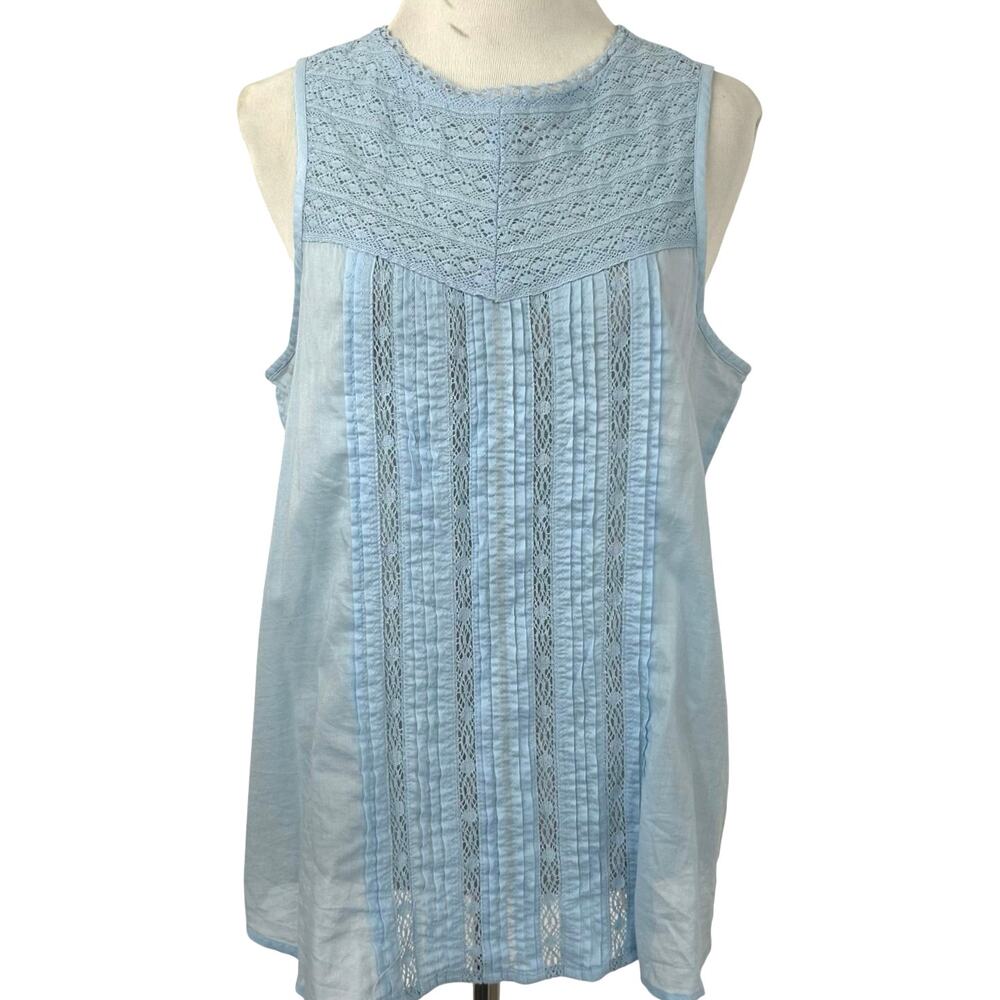 GAP Light Blue Lace Pintuck Sleeveless Top Cotton Boho Cottagecore M